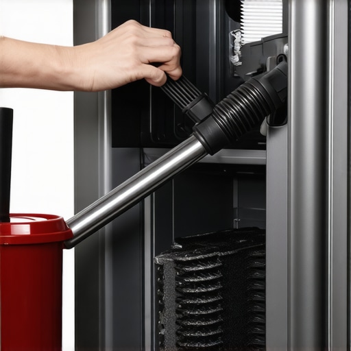 Proactive Refrigerator Coil Cleaning A person cleaning dust from refrigerator coils using a specialized brush and vacuum.