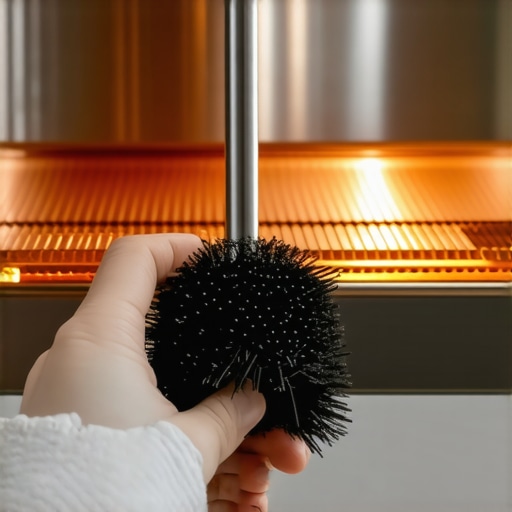 Person cleaning dust from refrigerator coils with a specialized brush