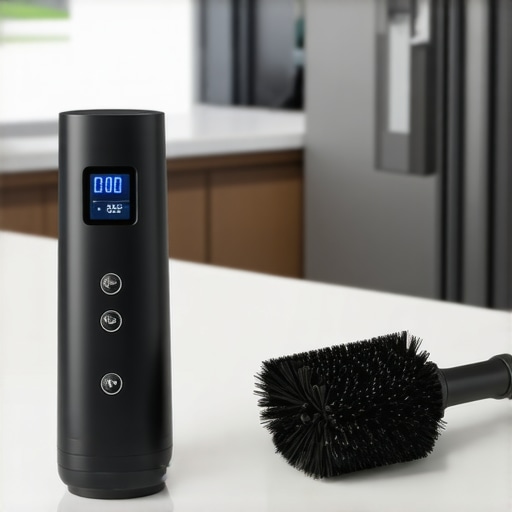 Professional Maintenance Tools for Smart Appliances A digital thermometer and cleaning brush used for maintaining high-end smart kitchen appliances.