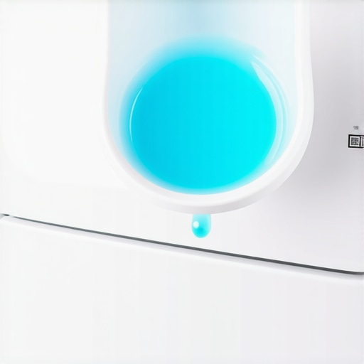 Proper Detergent Dosage for HE Washers A small amount of laundry detergent in a measuring cap to prevent white streaks on clothes.