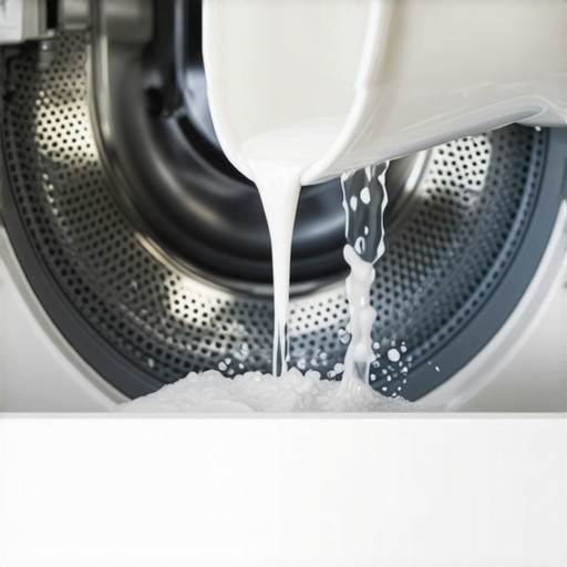 Proper Detergent Levels for HE Appliances Close up of pouring liquid detergent into a smart washing machine dispenser.