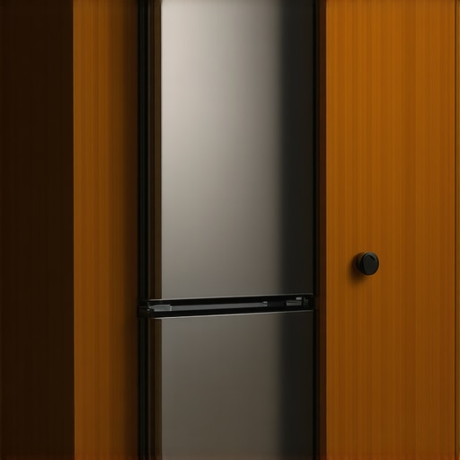 Overhead view of a slimline refrigerator showing door hinge clearance in a tiny home kitchen.