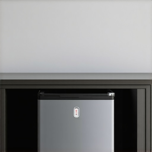 Proper compact refrigerator placement for airflow A mini fridge in a home office setup showing the necessary clearance for heat ventilation.