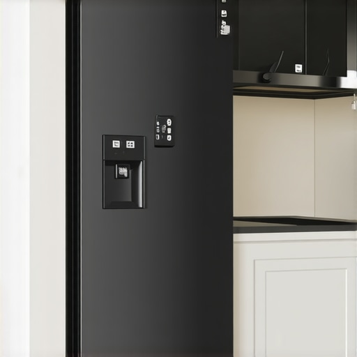 Proper ventilation clearance for a compact refrigerator Close up of a 24 inch refrigerator in a small kitchen showing 2 inch air gaps for cooling.
