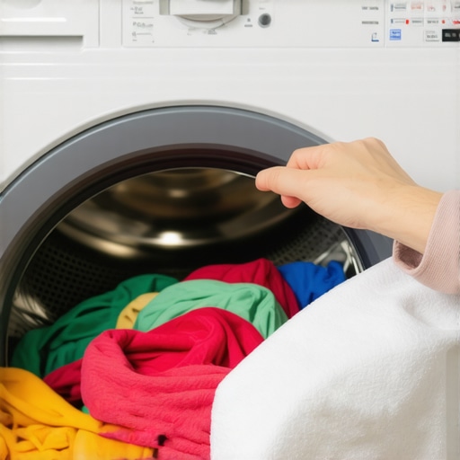 Properly Loading a High-Efficiency Washer A person loading a washing machine with enough space for clothes to move for maximum efficiency.