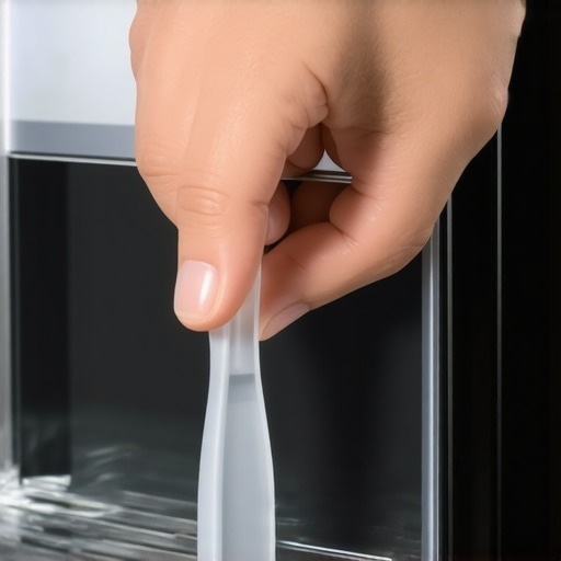 A hand using a plastic putty knife to safely remove a refrigerator light lens cover without breaking the tabs.