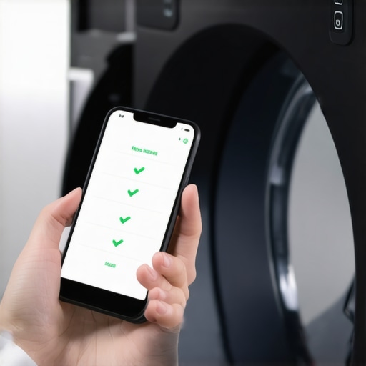 Person running a smart diagnosis on a washing machine using a mobile app.