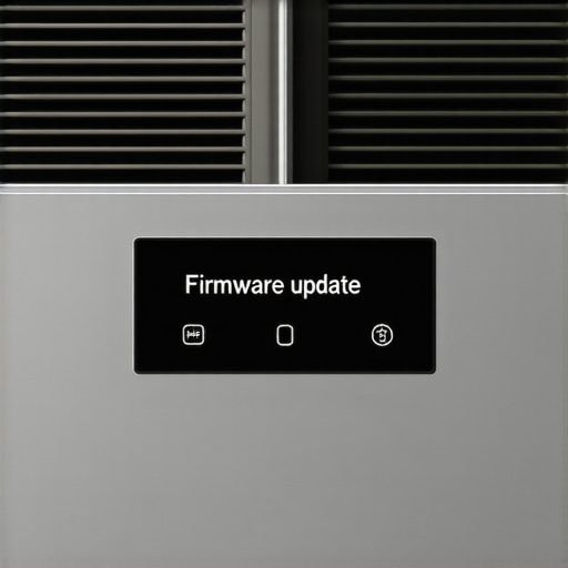Smart Refrigerator Firmware Update Process A digital screen on a modern refrigerator displaying a software update progress bar