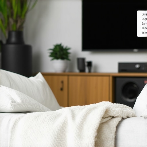 Smart TV Laundry Notification Interface A smart TV displaying a laundry completion notification over a movie scene.