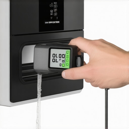 Specialized Maintenance Tools for Smart Appliances A homeowner using a water quality meter and vacuum attachment to maintain their high-tech home appliances.