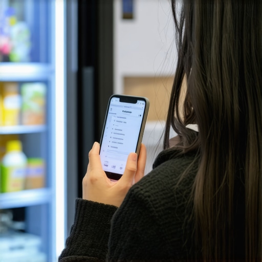 Syncing your smart fridge list to your smartphone A smartphone displaying a digital shopping list synced with a smart refrigerator