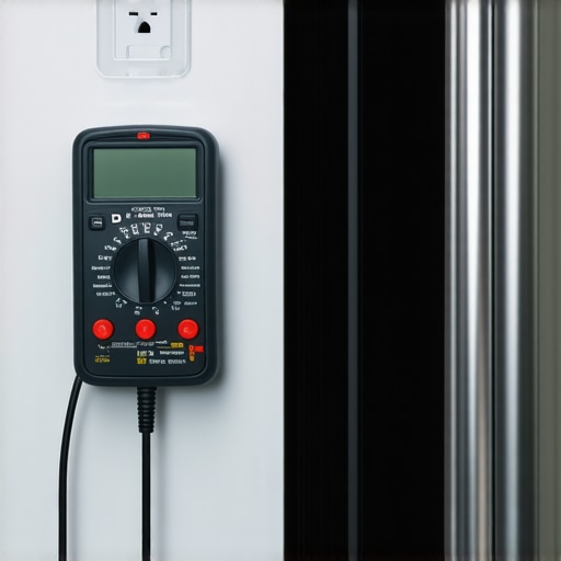 Testing Appliance Power with a Multimeter A technician using a multimeter to check the voltage of a smart refrigerator outlet.