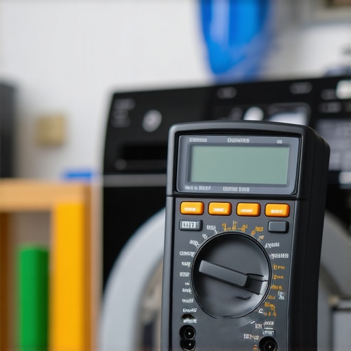 Testing Smart Appliance Electronics with a Multimeter A person using a digital multimeter to check the electrical continuity of a smart washing machine circuit board.