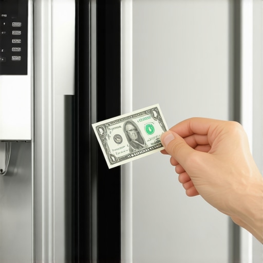 Testing a Refrigerator Door Gasket with a Dollar Bill A close up of a hand pulling a dollar bill through a refrigerator door seal to check for air leaks.