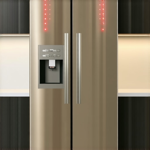 The Dangers of Improper Refrigerator Ventilation Diagram-style photo showing a refrigerator with restricted airflow in a tight cabinet space.