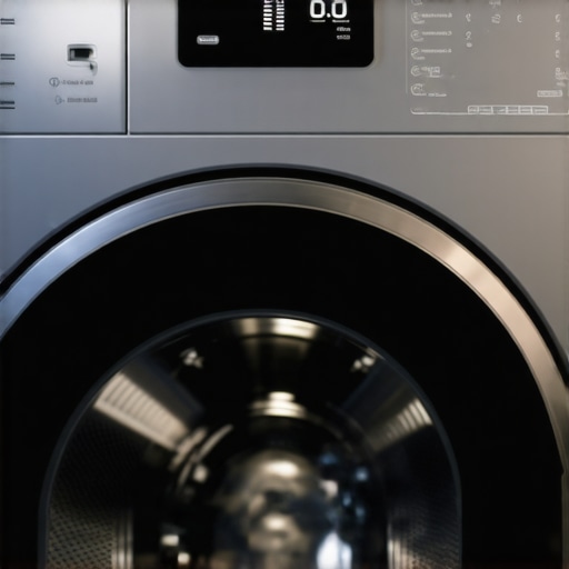 A digital level tool resting on a modern washing machine showing a zero degree reading for perfect balance