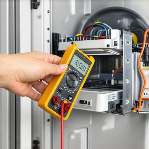 Using a Multimeter for Appliance Repair Hands testing a dishwasher heating element with a digital multimeter.