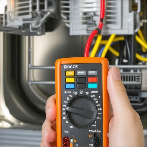 Digital multimeter testing a dishwasher heating element for maintenance